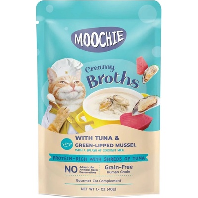 Moochie Krémové vývary s tuniakom a zelenými mušľami bez obilnín 40 g