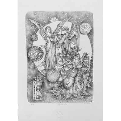 Darina Berková Anjelská hudba čierno-biele 40x30 cm
