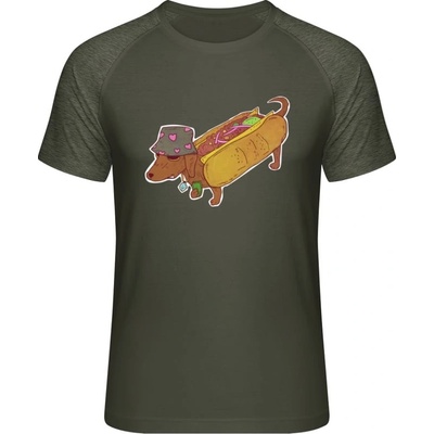 Mymate predĺžené tričko MY111 Dizajn Pes Hot-Dog olive heather olive
