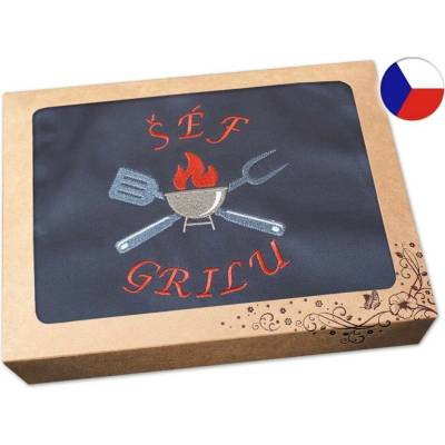 Povlečení Plus Pánská zástěra na grilování v dárkovém balení šedá 72x100 Šéf grilu