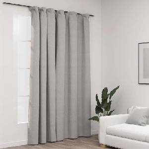 Pure Line Home Завеса с ленена текстура в цвят сив с перделък, 290 x 245 см