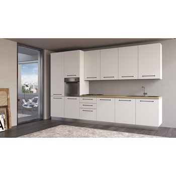 ARES Права кухня line, 360 см, лице бяло, плот дъб кадиз, гръб бял (0whfbi030wp)