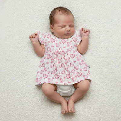 Baby Service Dojčenské body/šaty krátky rukáv mušelín Srdce