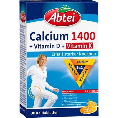 Abtei Calcium 1400 + Vitamin D & Vitamin K - 30 таблетки за дъвчене