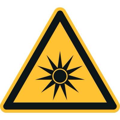 Značka Výstraha před optickým zářením, ISO 7010, samolepicí fólie, 100 mm, BJ = 20 ks