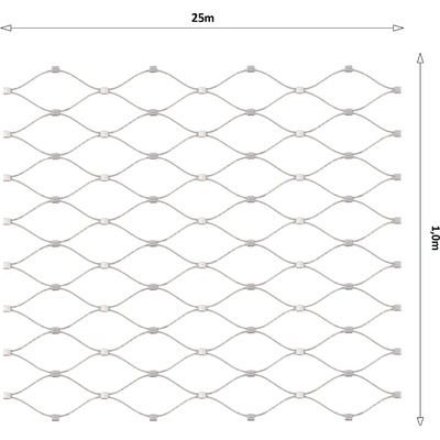 Lanová sieť, 1 x 25 m, oko 60 x 104 mm, ø 2 mm, AISI 316