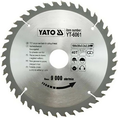 Kotouč na dřevo 184 x 30 mm 40z Yato YT-6061