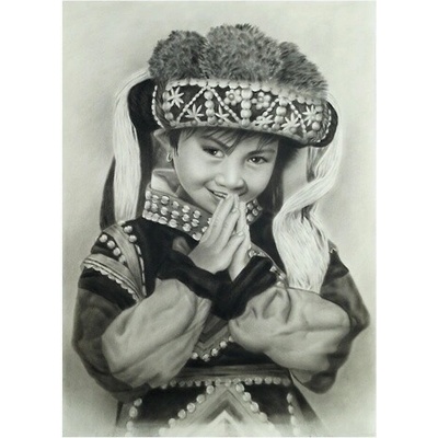 Obraz Domorodé dievčatko, uhoľ+pastel