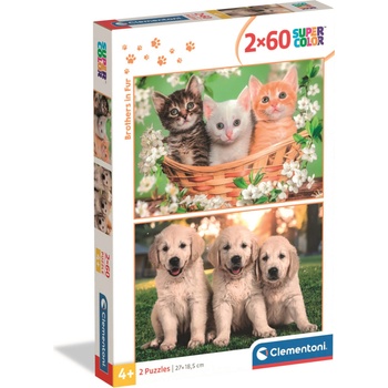 Clementoni - Puzzle 2x60 Brothers in fur - 40 - 99 piese