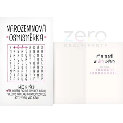 Přání s textem narozeninové vtipné + obálka - osmisněrka růžová