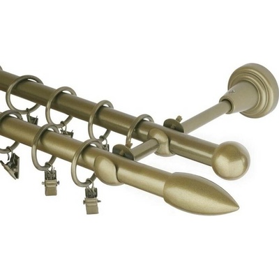 OK-GarnýžeCZ Garnýž kovová dvouřadá 16mm Špice zlatá antik 390 cm do stěny / kroužky s žabkou