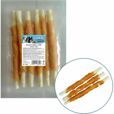 JUKO Snacks Tyčinka buvolí bílá kroucená obalená kuřecím masem 12,5 cm 25 ks