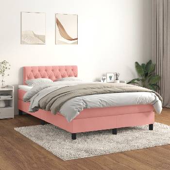 vidaXL Боксспринг легло с матрак, розово, 120x200 см, кадифе (3141478)