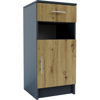 Шкаф с врата и чекмедже Stefany антрацит и дъб артизан