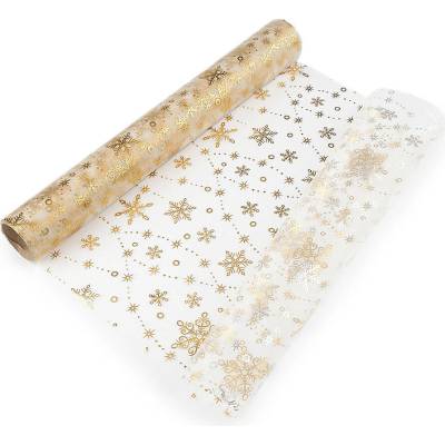 Vánoční organza s potiskem - vločka, šíře 36 cm Varianta: 2 zlatá, Balení: 4.5 m