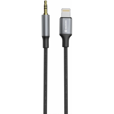 AUDIO ADAPTÉR SWISSTEN TEXTILE LIGHTNING samec / 3,5 mm JACK samec 1,5 M - Černá barva
