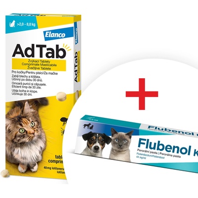Elanco AdTab Tablety proti blechám a klíšťatům (>2,0-8,0 kg) 1x 48 mg – Sleviste.cz