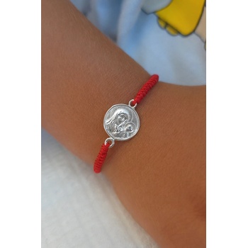 Kathryn' s Bracelets Детска Гривна с Червен Конец и Сребърна Богородица (ДГБ1)