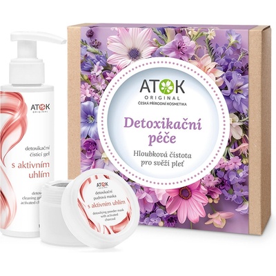 Original ATOK Detoxikační čisticí gel s aktivním uhlím 150 ml + Detoxikační pudrová maska s aktivním uhlím 100 ml Detoxikační péče dárková sada