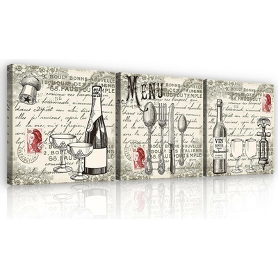 Postershop Obraz na plátně: Jídelní menu - set 3ks 25x25cm