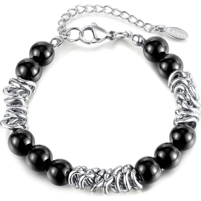Impress Jewelry náramek z chirurgické oceli s korálky Black Agate GS1494
