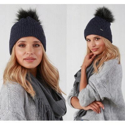 Fashionweek dámská zimní čepice s bambulí Jenot ZIZI-P15 tmave modry