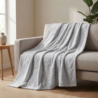 Avax deka mikroflanel JARNÍ EMBOSS QK-236 listy světle šedá 150x200