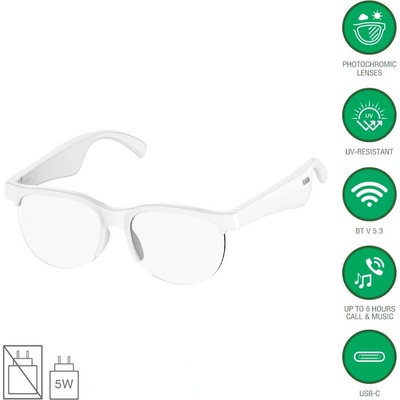 Безжични аудио очила със фотохромни стъкла - 4smarts SoundGlasses Sport 2 Bluetooth Sunglasses (бял) (541619)