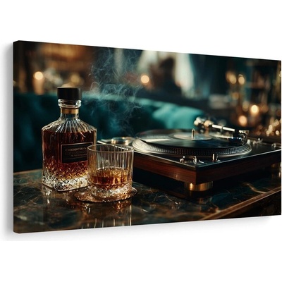 Obraz gramofon a sklenka whisky - 90x60