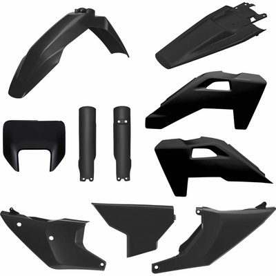 POLISPORT kompletní sada plastů (FULL KIT) HUSQVARNA TE/FE 26 v sadě kryt předního světla (8681500003) a kryty tlumičů (8352500003) barva černá