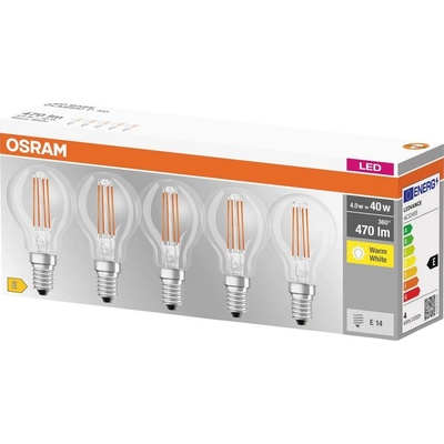 OSRAM 4058075090668 LED 2021 E A - G E14 kvapkový tvar 4 W = 40 W teplá biela 45 mm x 84 mm vlákno 5 ks; 4058075090668
