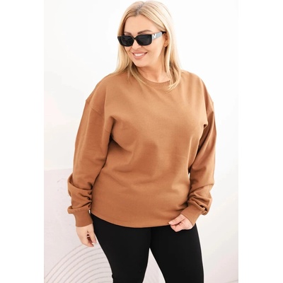 Kesi Dámska mikina s kruhovým dizajnom Plus Size bavlnená basic s okrúhlym výstrihom béžová