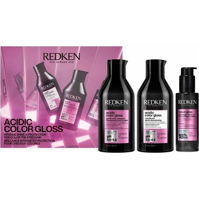 Redken Acidic Color Gloss pre farbené vlasy šampón 300 ml + kondicionér 300 ml + olej Naked Gloss 100 ml darčeková sada