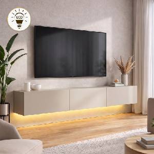TopMebel Damla TopMebel меламинов стенен ТВ шкаф с LED осветление в цвят пясъчник 180x29.5x29.5cm