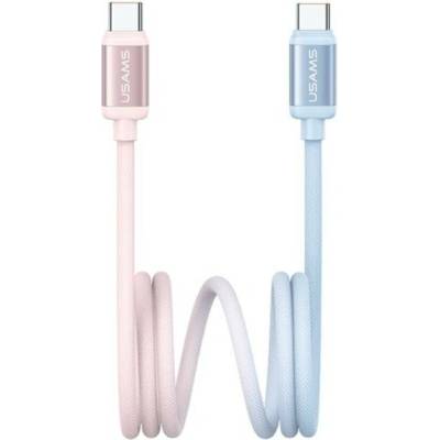 Usams US-SJ757 dvoubarevný opletený nabíjecí a datový USB-C na USB-C 1,2m růžovomodrý