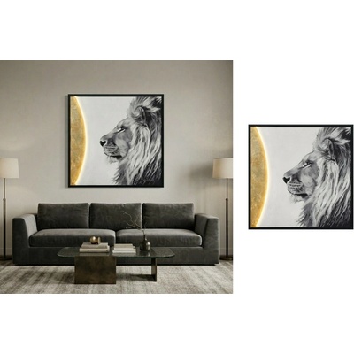 Nástenná dekorácia Majestátny lev - LED obraz do domácnosti - 83 × 83 cm
