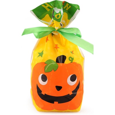 Sáček s atlasovou stuhou Halloween 15x22,5 cm - žlutá zelená (5 ks)