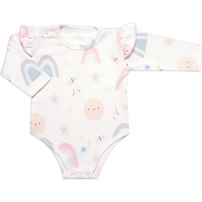 Body dl. rukáv s volánikom bavlna zapínanie pri krku Mrofi Rainbow biele