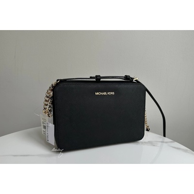 Michael Kors Jet set item large ew crossbody kožená dámská kabelka černá se zlatým