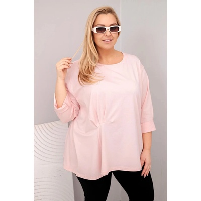 Kesi Dámska blúzka plus size s bavlnou a dlhým rukávom a riasením fuksiová Ružová svetlo