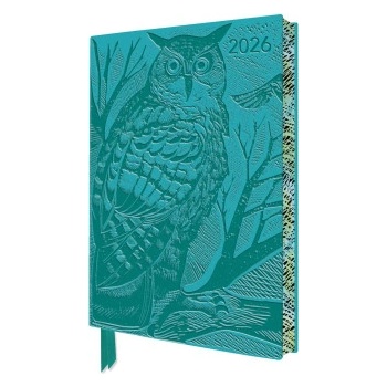 Flame Tree Publishing Angela Harding: Long Eared Owl 2026 Artisan Art Vegan Leather Diary Planner - Page to View with Notes