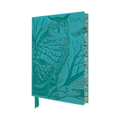 Flame Tree Publishing Angela Harding: Long Eared Owl 2026 Artisan Art Vegan Leather Diary Planner - Page to View with Notes | Flame Tree Publishing