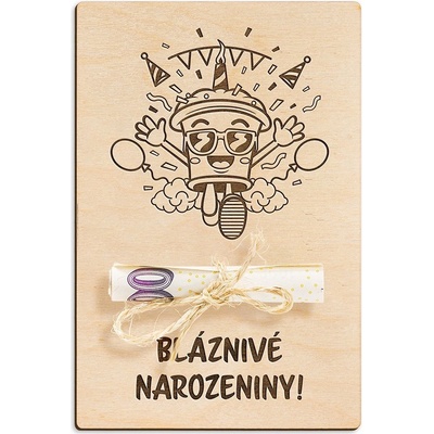 Dřevěná dárková karta na peníze - Bláznivé narozeniny