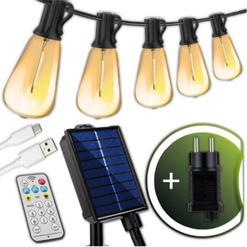 Solárna záhradná girlanda - 230V - USB - 30x LED - 9,8 m - teplá biela + diaľkové ovládanie - PYRIS LUMILED