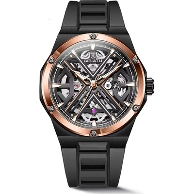 GELATU Мъжки часовник GELATU Тrogon, Автоматичен, Силиконова каишка, Розово злато (GELATU-6006-ROSEGOLD)