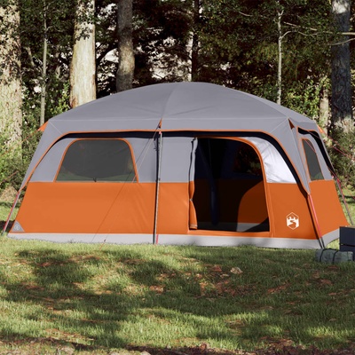 vidaXL Семейна палатка кабина 10 местна сиво-оранжева водоустойчива (94535)
