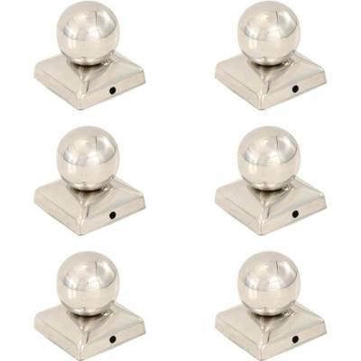 vidaXL Krytky Na Plotové Sloupky 6 Ks S Koulí - Nerezová ocel / 71 x 71 mm - 11461.145493