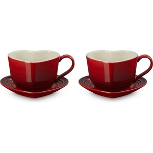 Le Creuset Чаши за кафе Heart с чинийки 220 мл черешови 2 бр (89318220600099)
