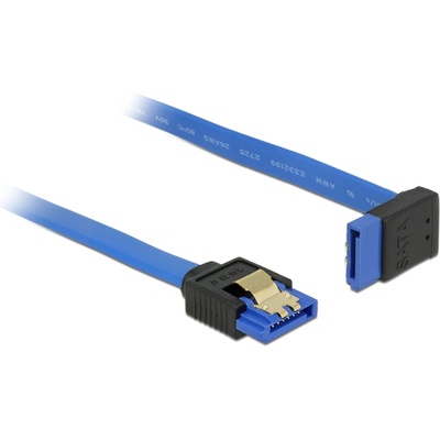 Delock SATA кабел, 6 Gb/s, втулка, права SATA втулка, извита нагоре, 100 cm, синя златна капачка