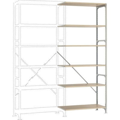 Manuflex RM4187 Zásuvný policový diel Megaflex so 6 policami, (š x v x h) 97 x 2.5 x 40 cm, ocel, drevená podlaha, pozin